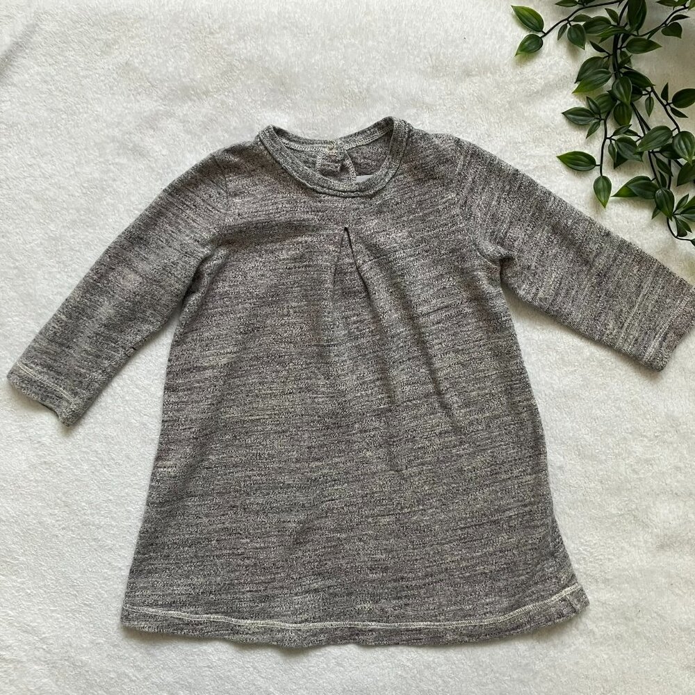 Petit Bateau 12M Grey Cotton Dress Long Sleeve Textured Knit Baby Dress VGUC